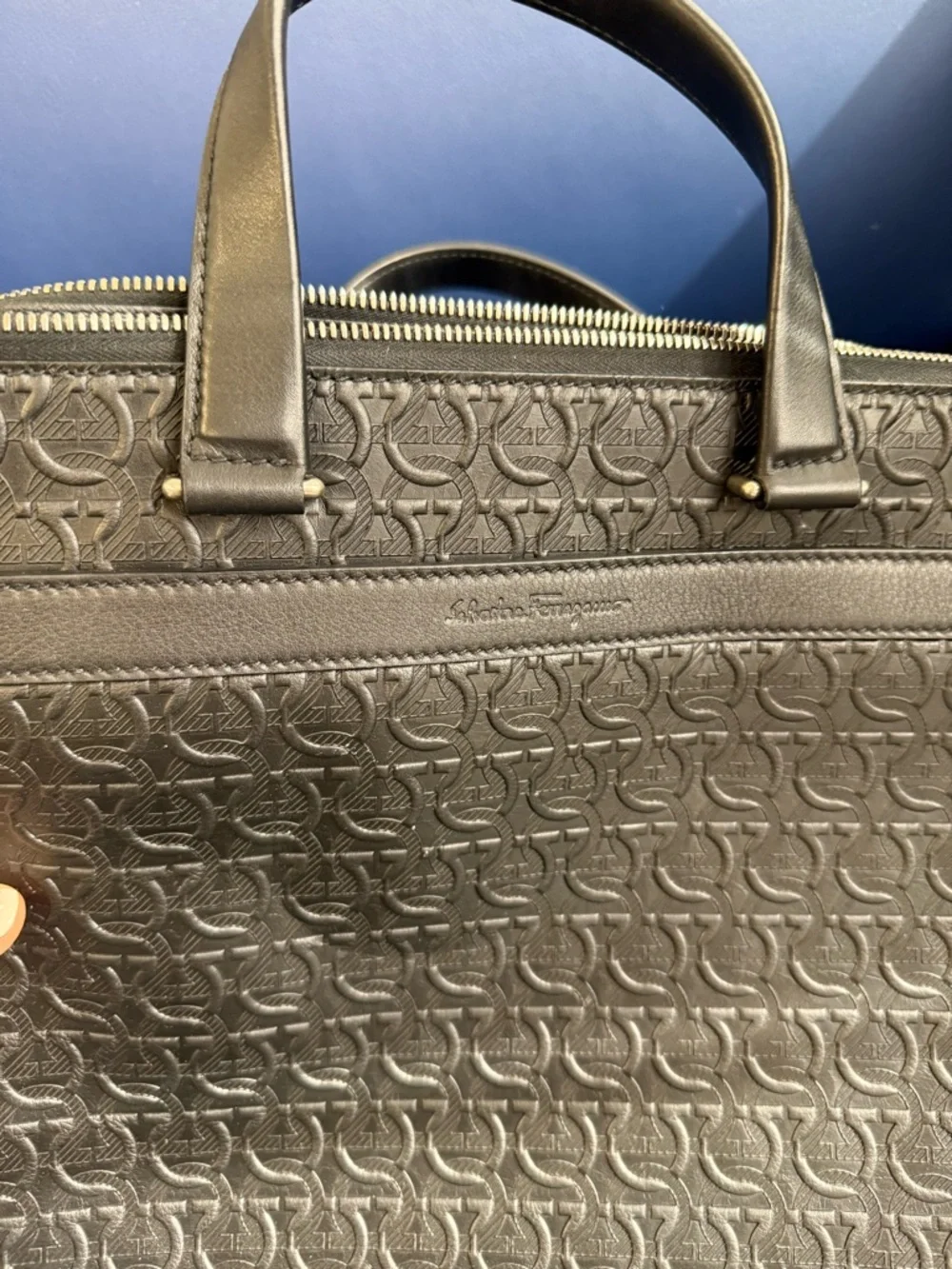Salvatore Ferragamo Black Embossed Gancini Leather Briefcase